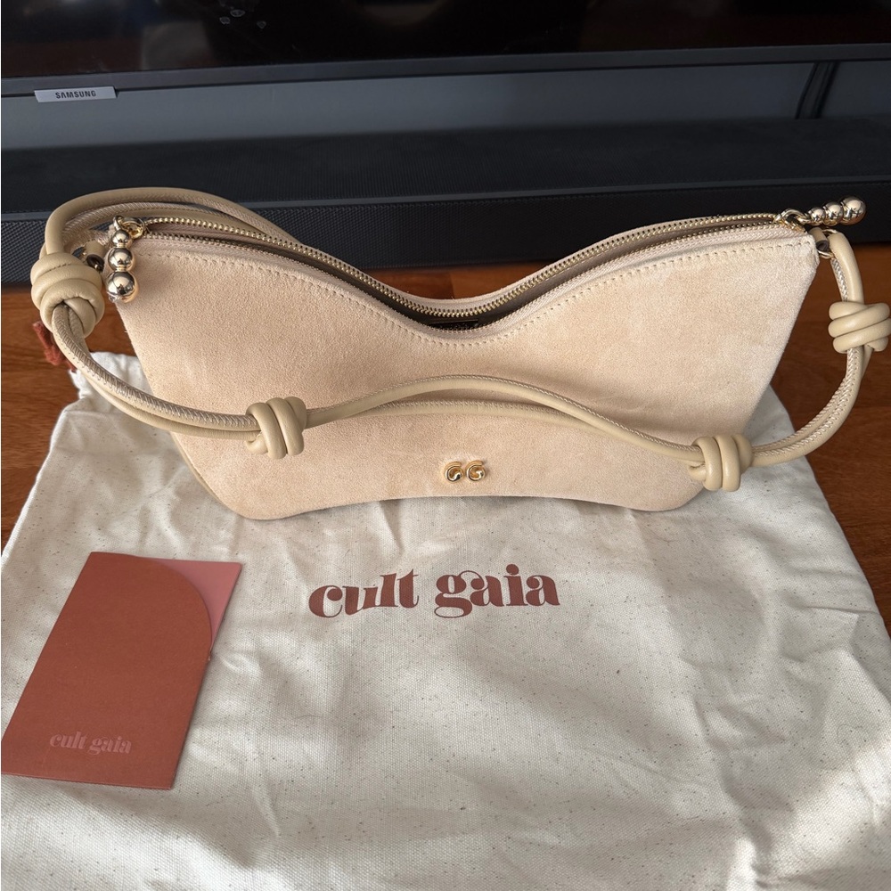 Cult Gaia Mercier Suede Shoulder Bag in Sand - Picture 8 of 10
